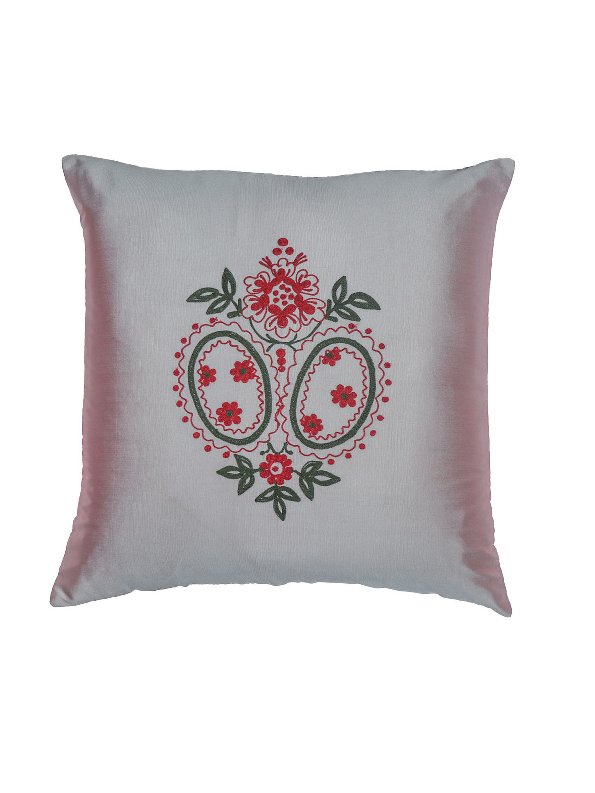 ZEBA World Square Cushion Cover for Sofa, Bed | Floral Motif Embroidery - Polyester | Grey - 16x16in(40x40cm) (Pack of 1)