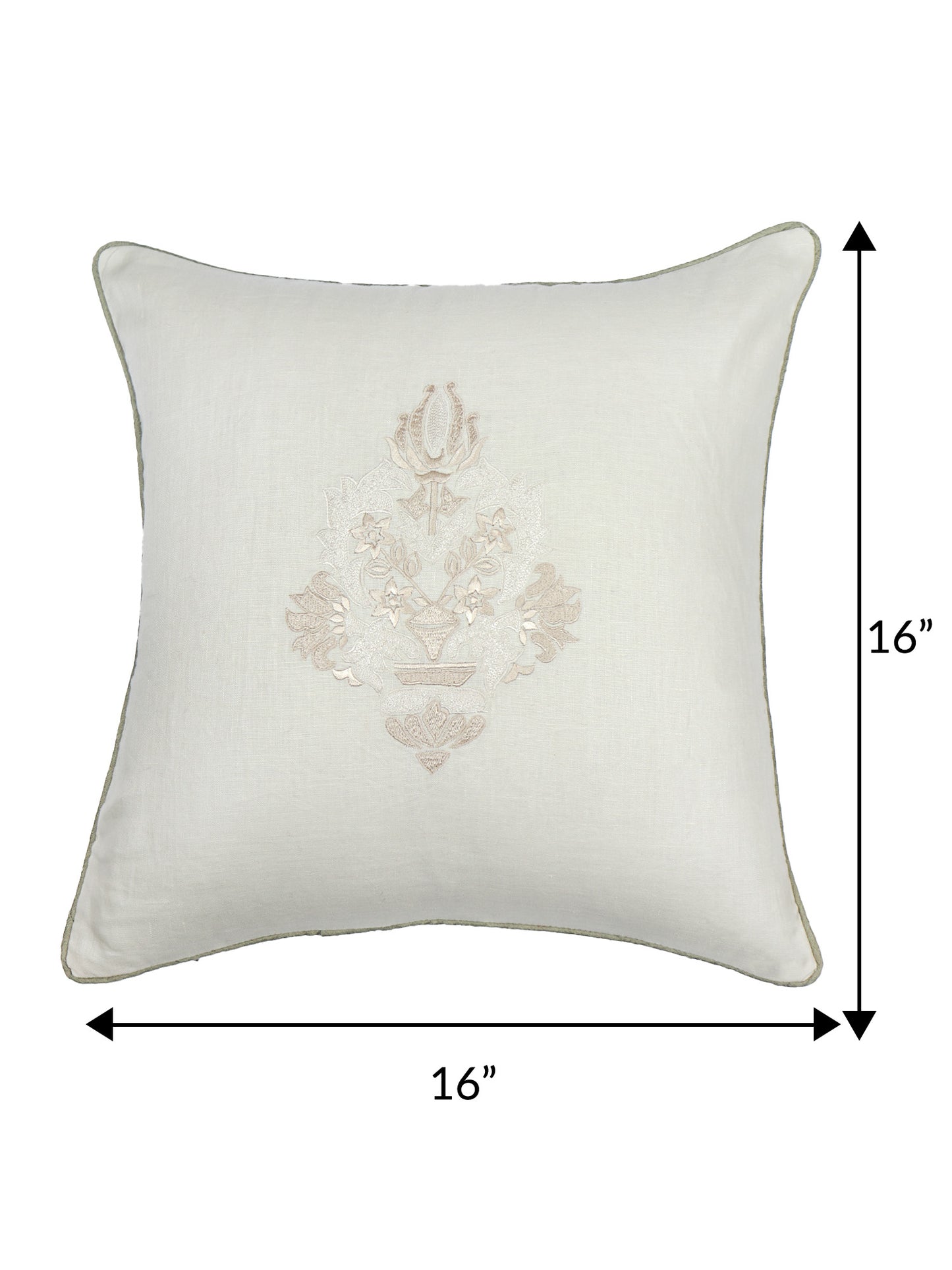 ZEBA World Square Cushion Cover for Sofa, Bed | Floral Embroidery with Cord Piping - Cotton Blend | Off White - 16x16in(40x40cm) (Pack of 1)