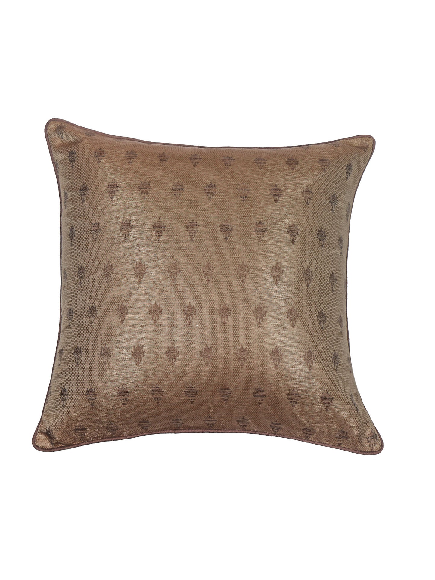 ZEBA World Square Cushion Cover for Sofa, Bed | Banarasi Brocade Silk - Floral Weave with Cord Piping| Brown - 16x16in(40x40cm) (Pack of 1)