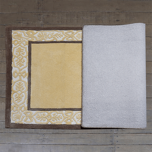 Carpet Hand Tufted 100% Woollen Ornamental Border Gold Brown - 4ft X 6ft