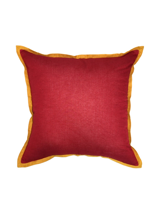 Linen Cushion Cover – Red, Flat Piping 16x16 inch Set of 1