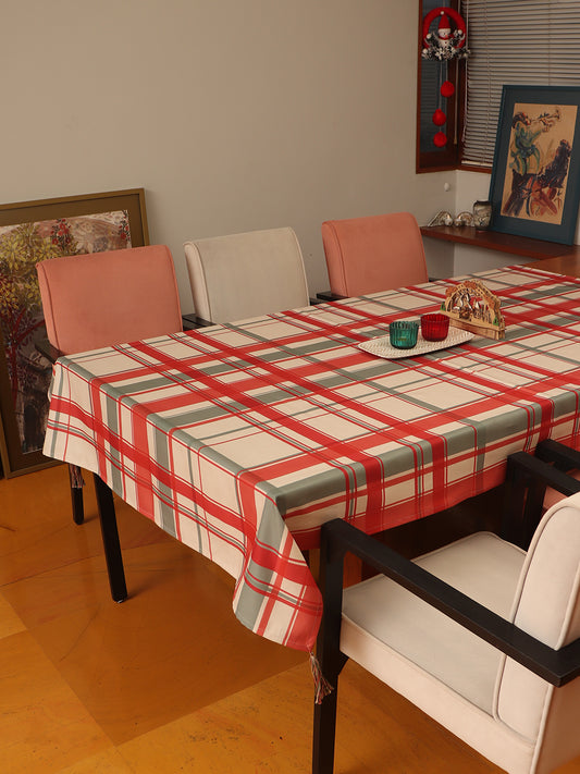 red adn white plaid checks 6 seater table cover - 52x84inch