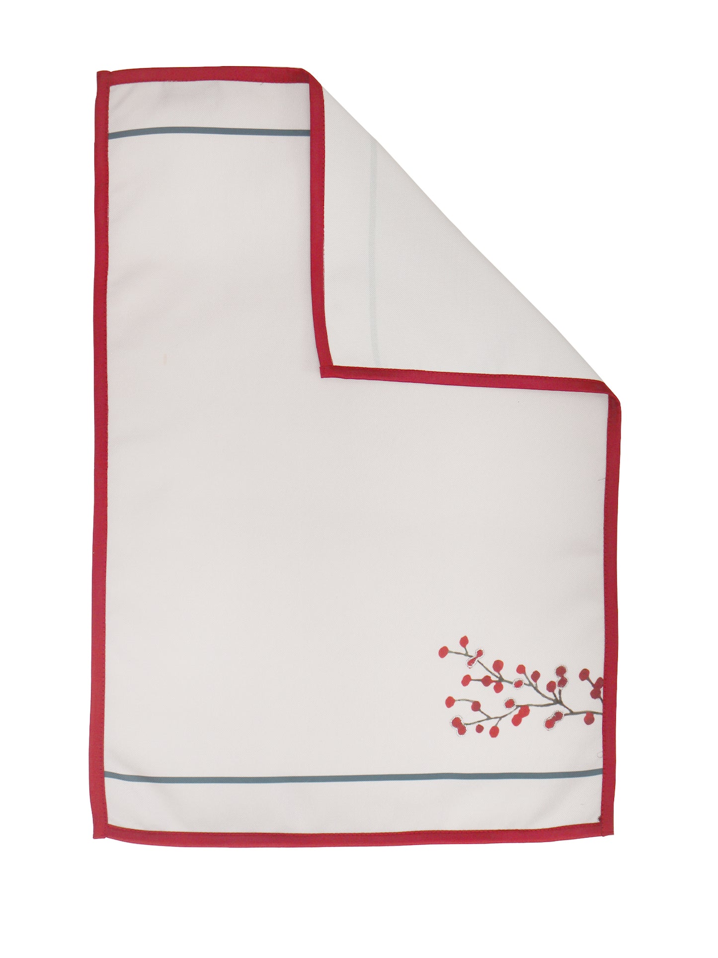 red and white floral embroidered placemats and napkins in contrast colors - 13x19inch