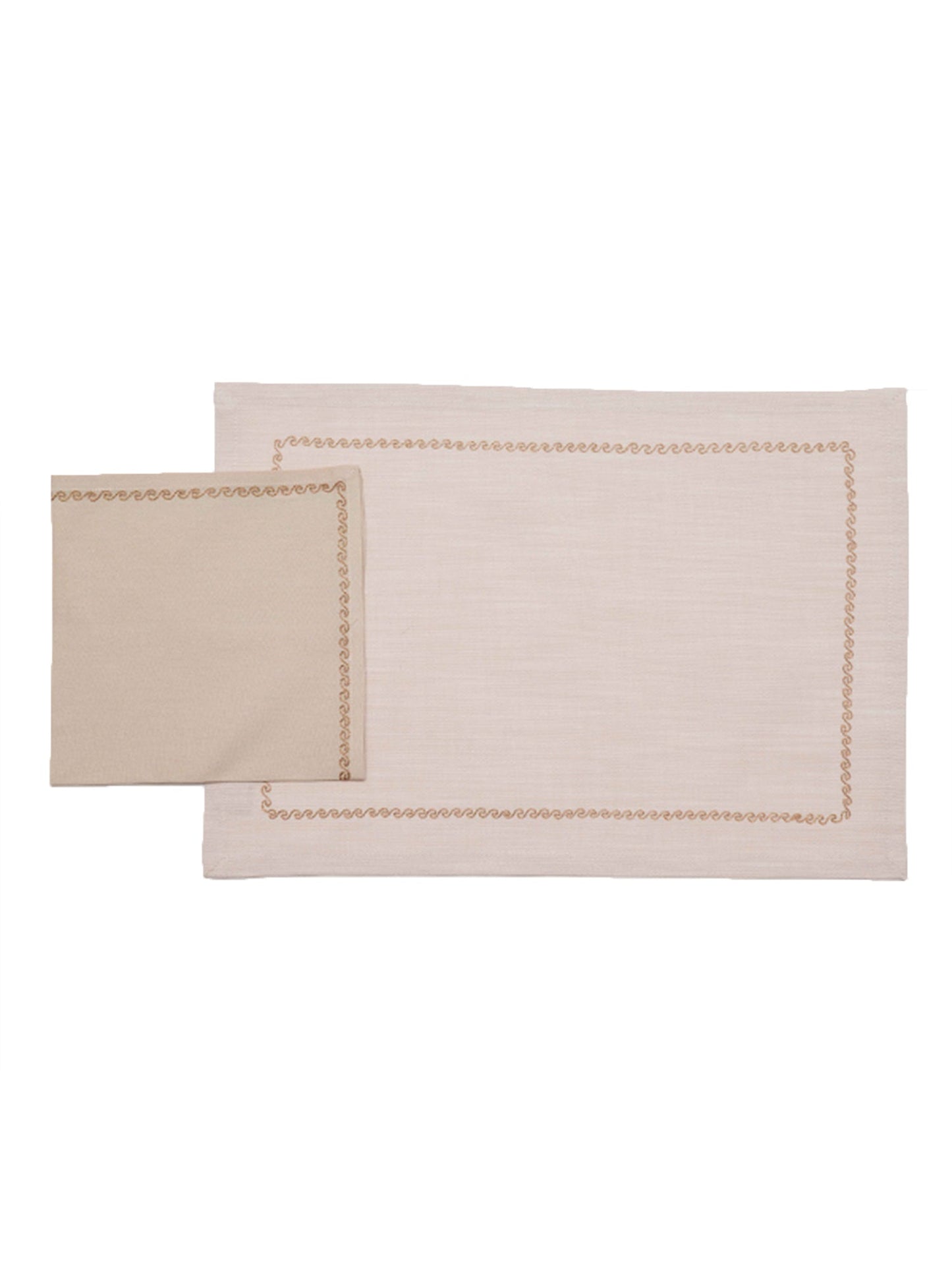 wavy pattern embroidered dinner table placemats and matching embroidered napkins in offwhite - 13x19 inch