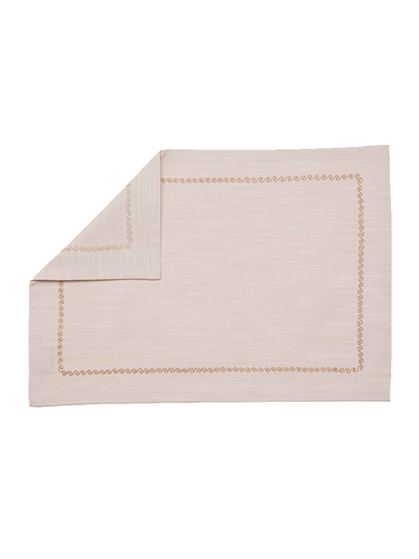 Table Mats and Napkins Cotton Embroidered Off-White and Light Beige - 13" x 19" ; 16" x 16" - Set of 6