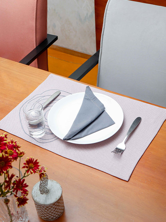 set of 6 embroidered mats and napkins in light pink and grey color - 13x19 inch
