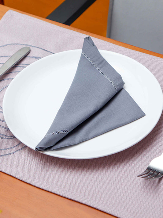 set of 6 embroidered mats and napkins in light pink and grey color - 13x19 inch