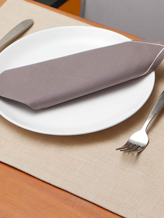 floral embroidered dinner placemats and embroidered napkins set of 6 in beige color - 13x19 inch