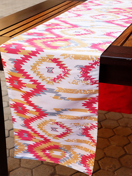 hand embroidered table runner with ikat print - 12x84 inch