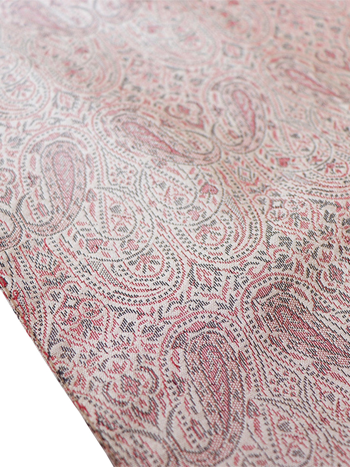Table Runner 100% Polyester Paisley Brocade Silk Beige - 12" X 84"