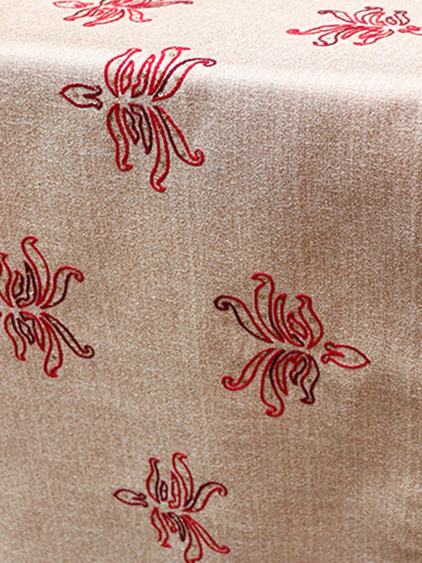 hand embroidered white table runner with floral pattern for 6 seater table - 12x84 inches