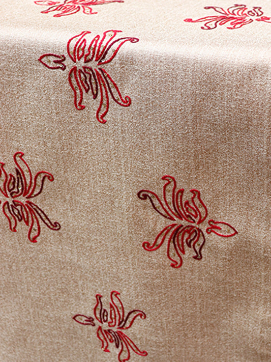 hand embroidered white table runner with floral pattern for 6 seater table - 12x84 inches