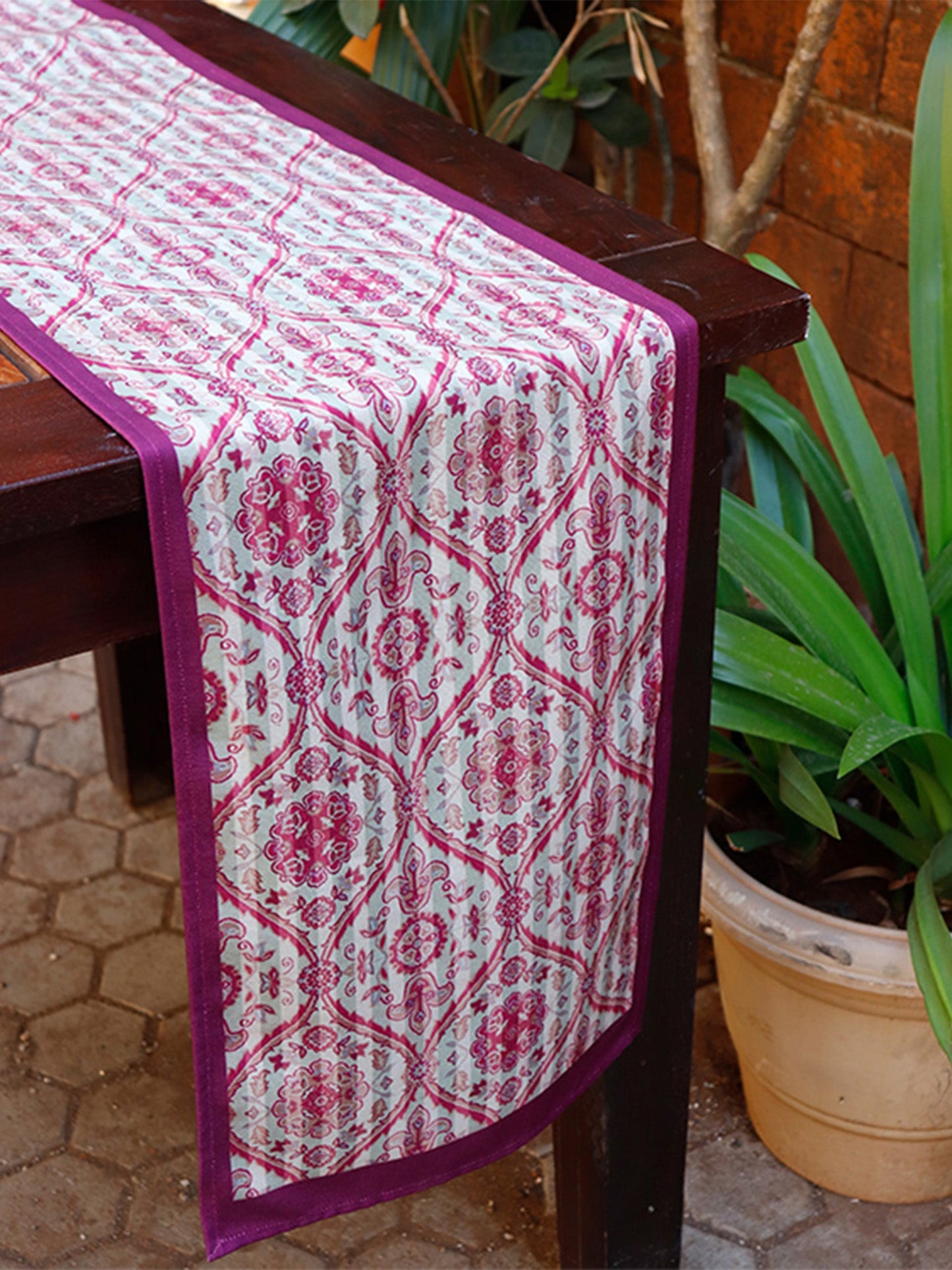 Table Runner Poly Canvas Digital Print With Flat Piping Multi - 12" X 84"