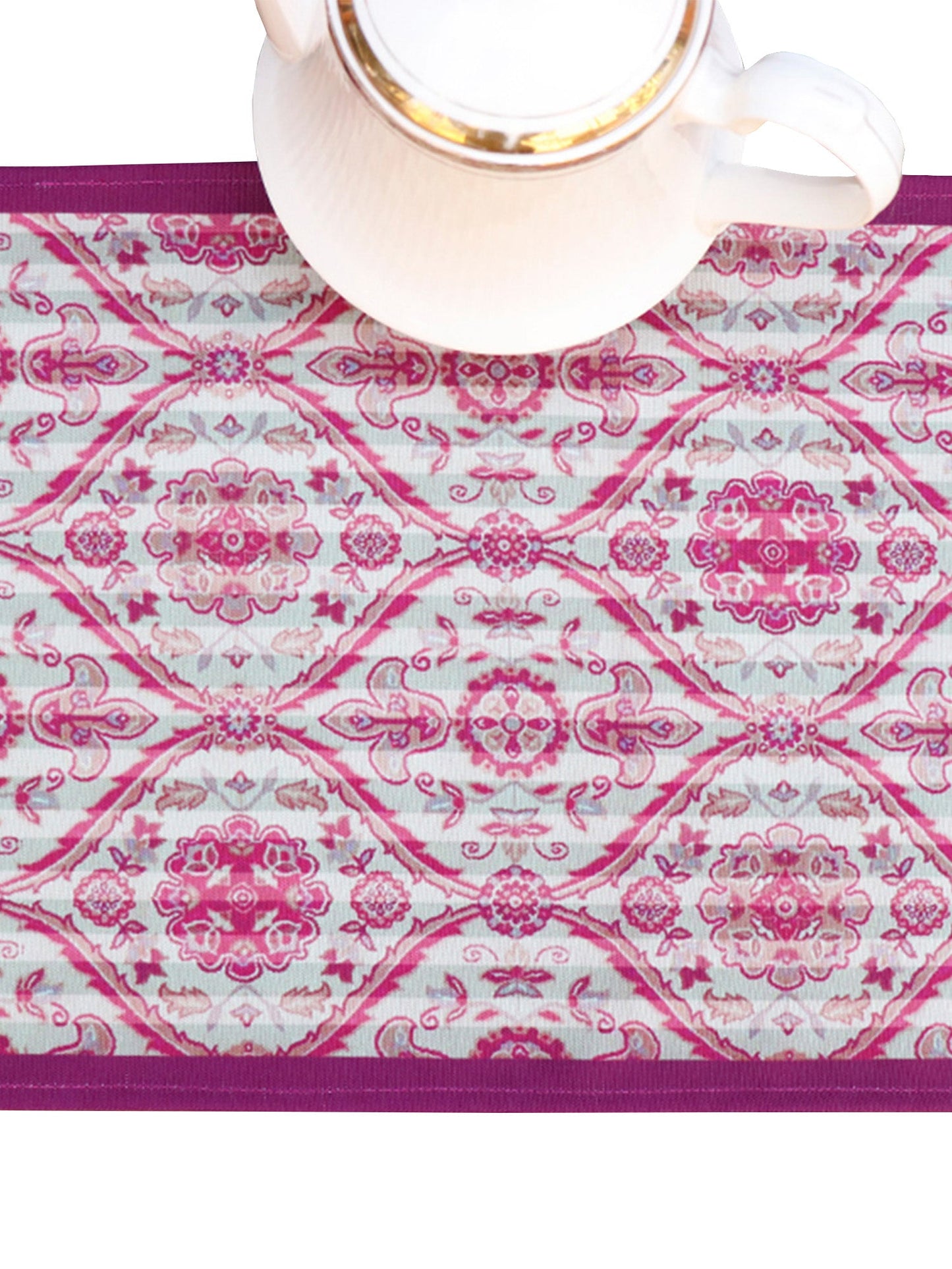 Table Runner Poly Canvas Digital Print With Flat Piping Multi - 12" X 84"