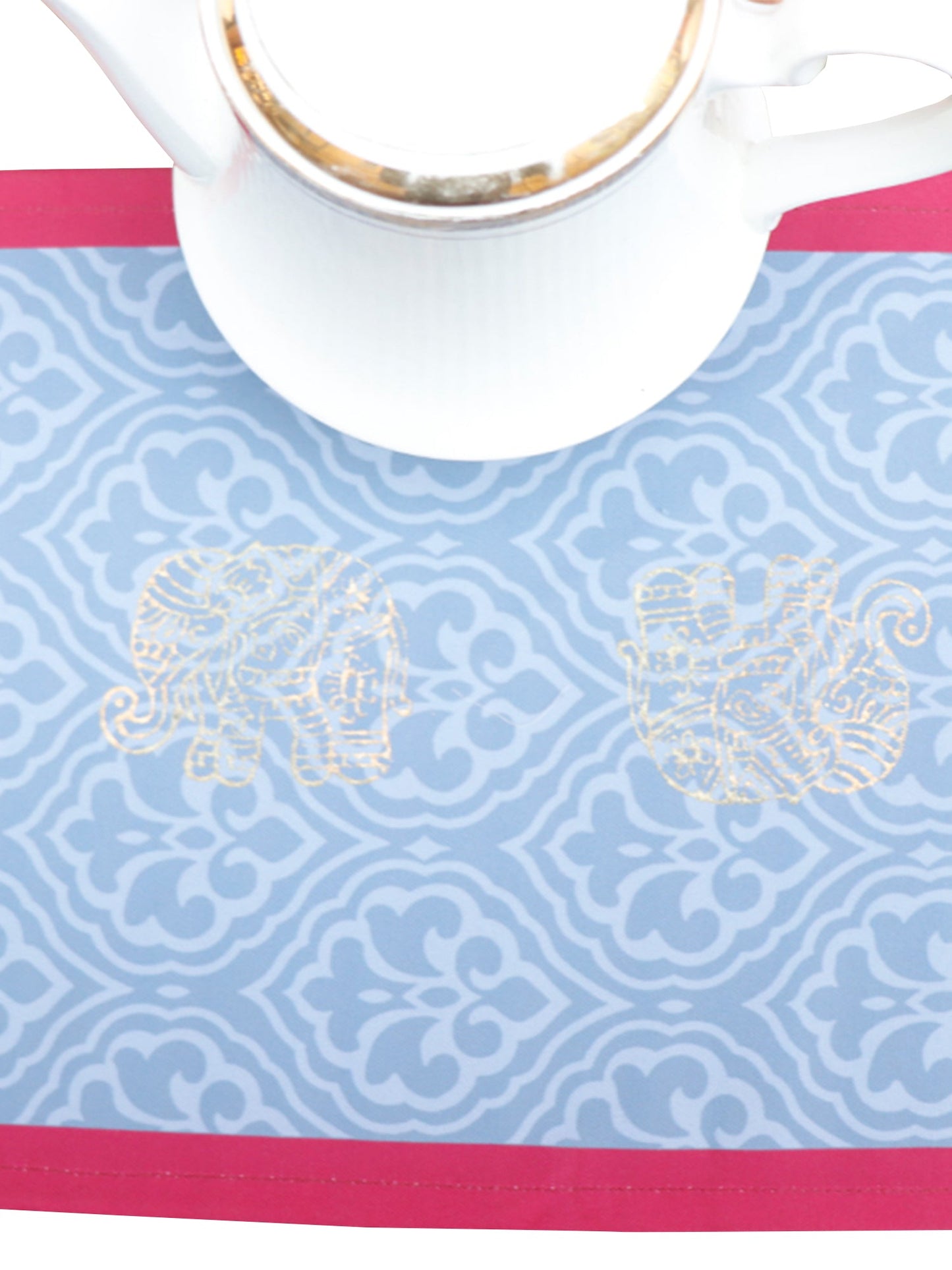 Table Runner Poly Canvas Block Print With Elephant Motif Maroon Grey - 12" X 84"