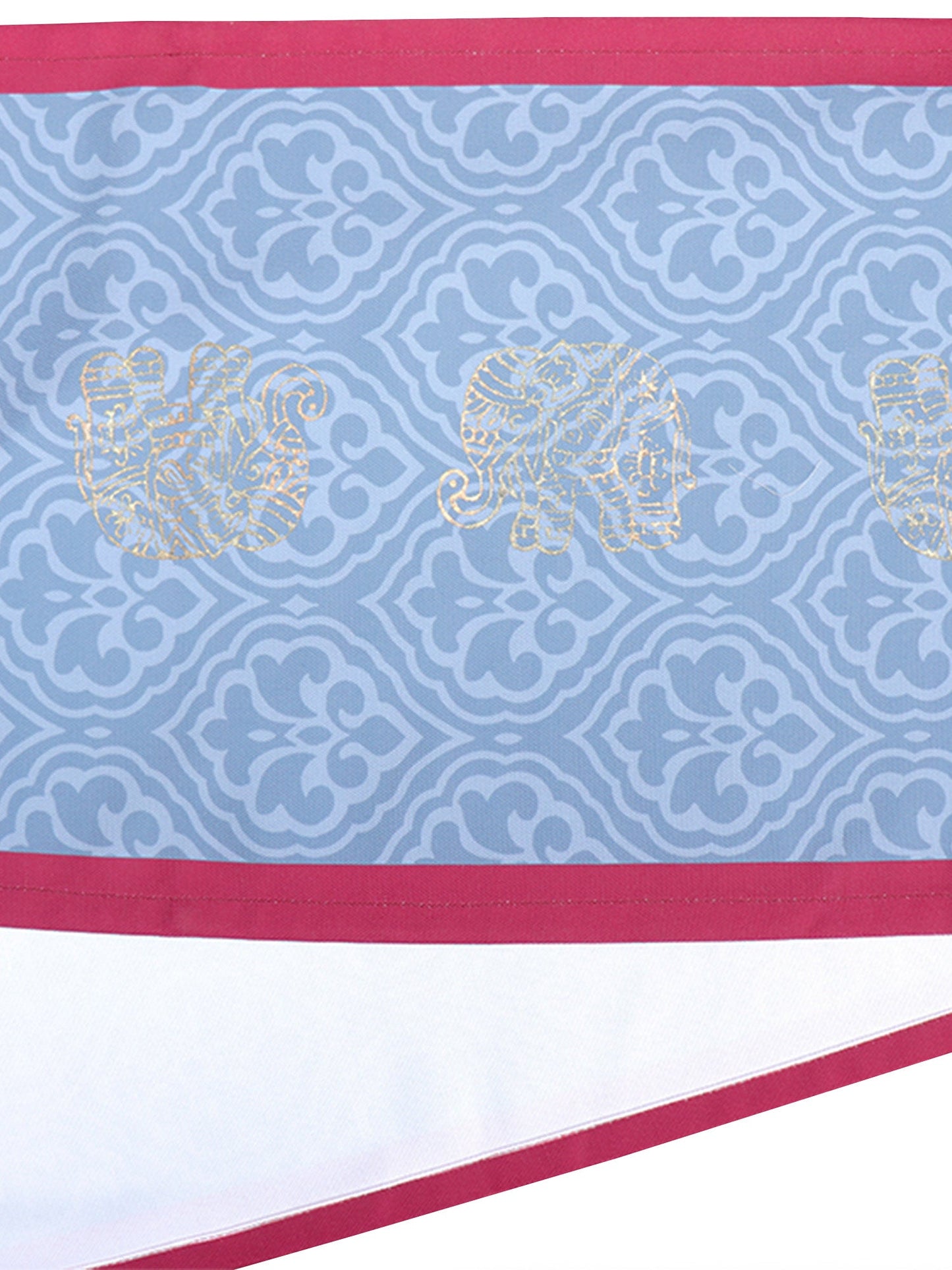 Table Runner Poly Canvas Block Print With Elephant Motif Maroon Grey - 12" X 84"