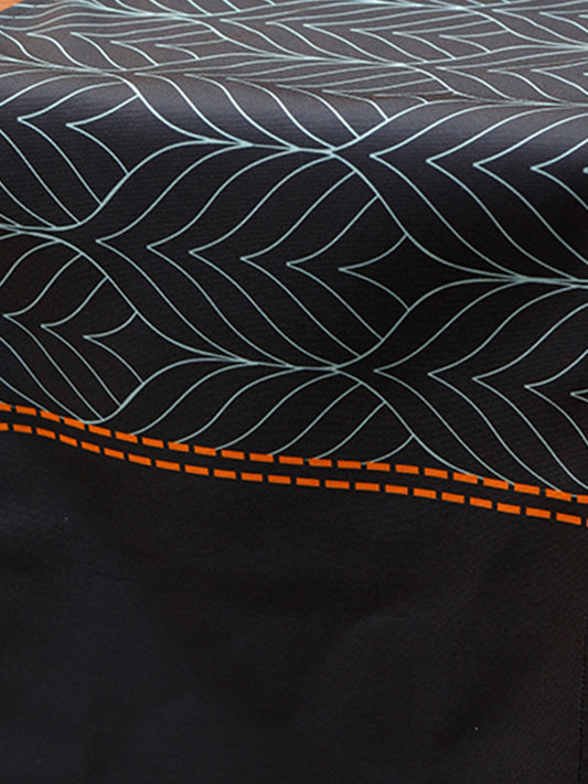 Table Runner Poly Canvas Geometric Leaf Motif Printed Black - 12" X 84"