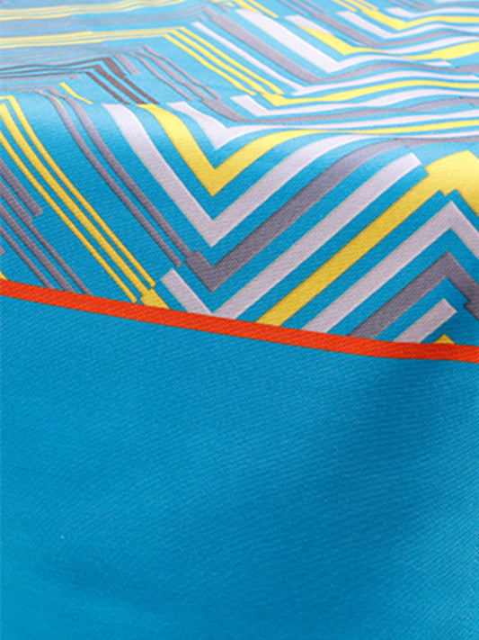 Table Runner Poly Canvas Chevron Pattern Blue Yellow - 12" X 84"