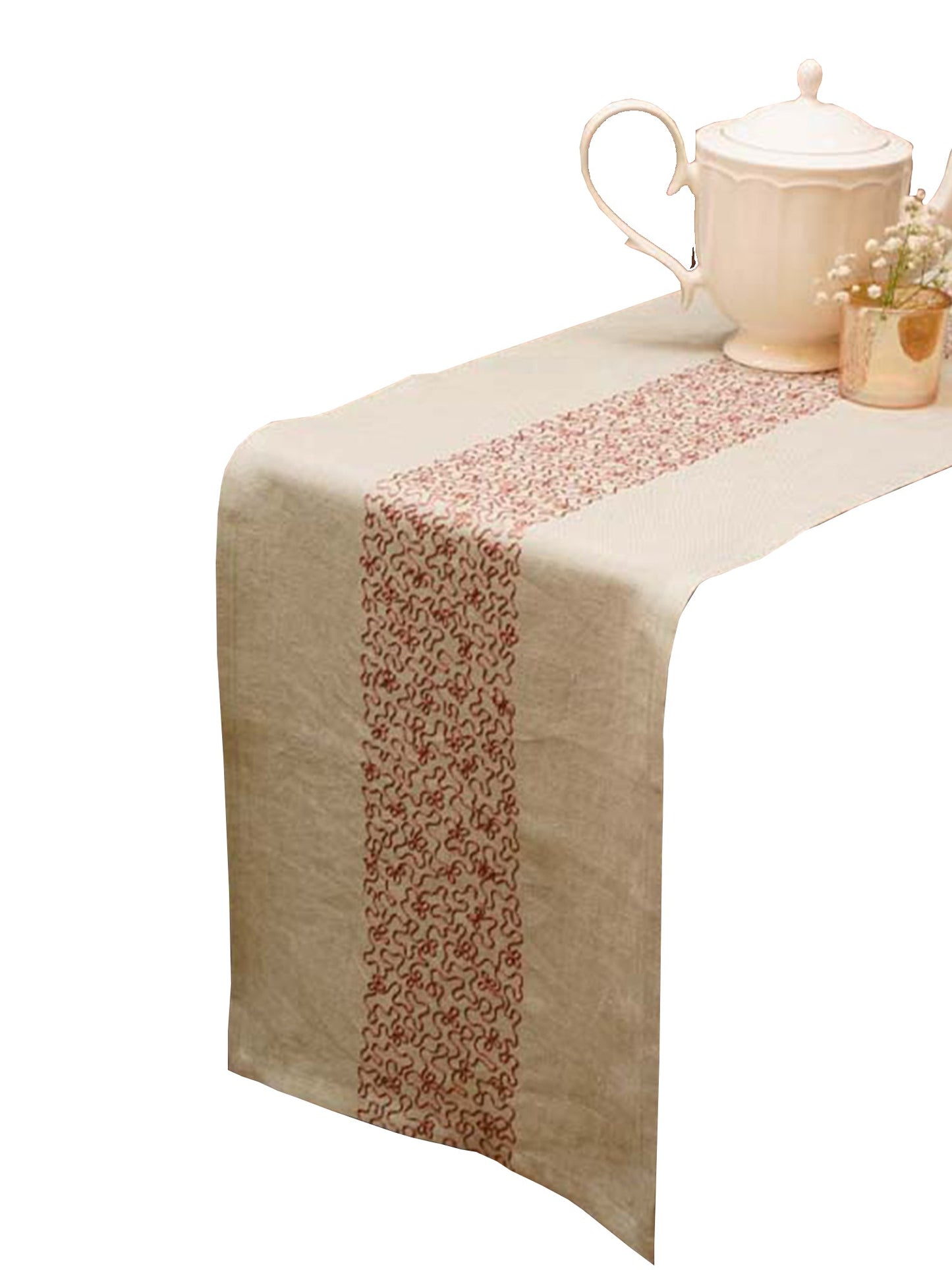 Table Runner 100% Cotton Embroidered Beige - 12" X 84"