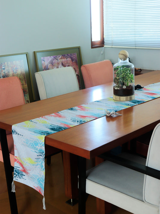 Abstract Design Printed Polycanvas Table Runner | 12 Inch X 84 Inch | Blue