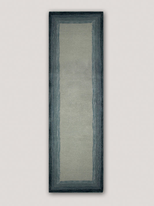 Carpet Hand Tufted 100% Woollen Ombre Bordered Teal Blue - 2.5ft X 8ft