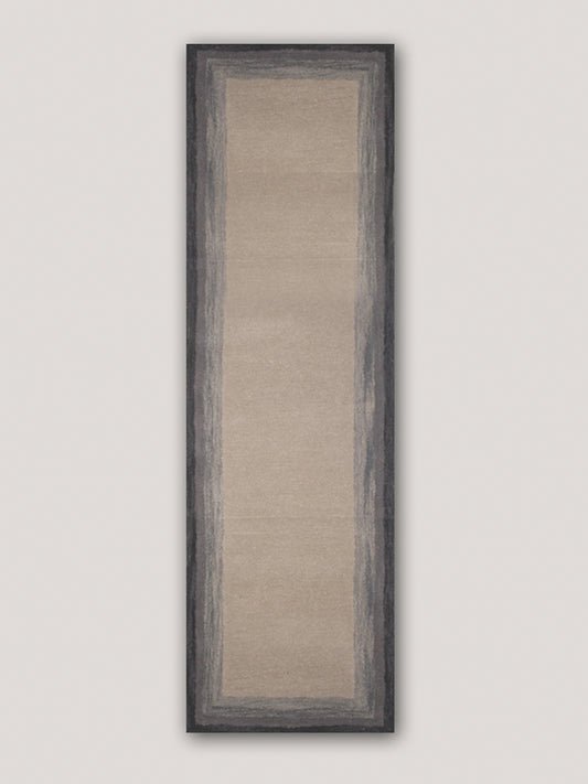 Carpet Hand Tufted 100% Woollen Ombre Bordered In Shades Of Grey - 2.5ft X 8ft