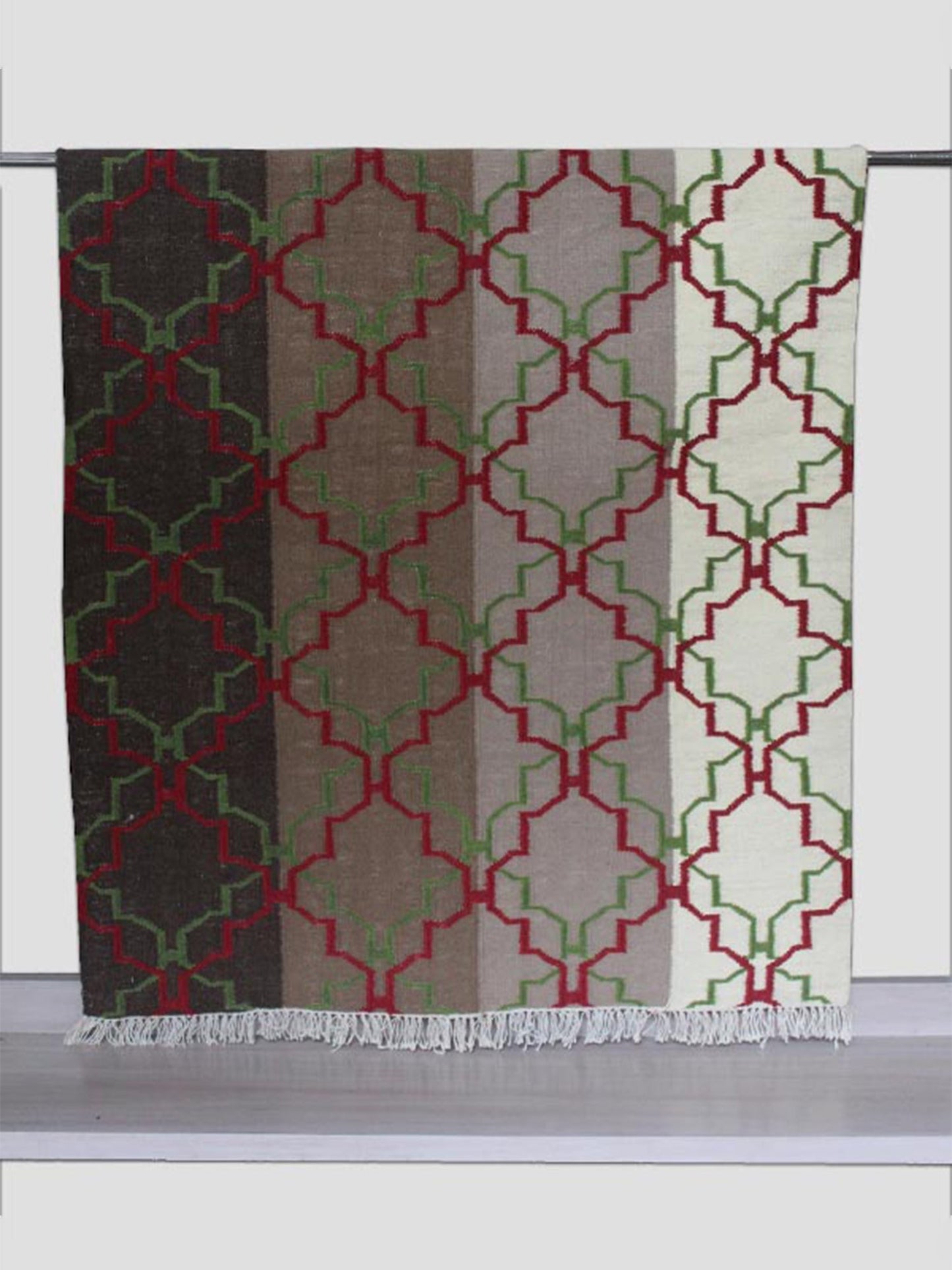 Dhurrie Handwoven Green Yellow Rust