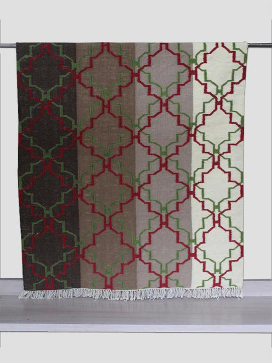 Dhurrie Handwoven Green Yellow Rust