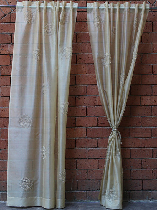 Door Semi-Sheer Door Curtain Motif, Gold - 52" X 90" (Pack of 2)