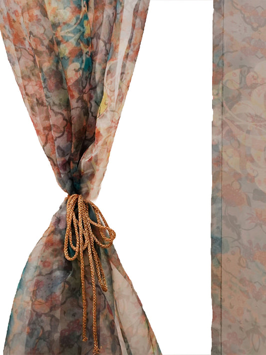 Door Transparent Sheer Curtain Polyester Abstract Floral Brown - 50" X 90"
