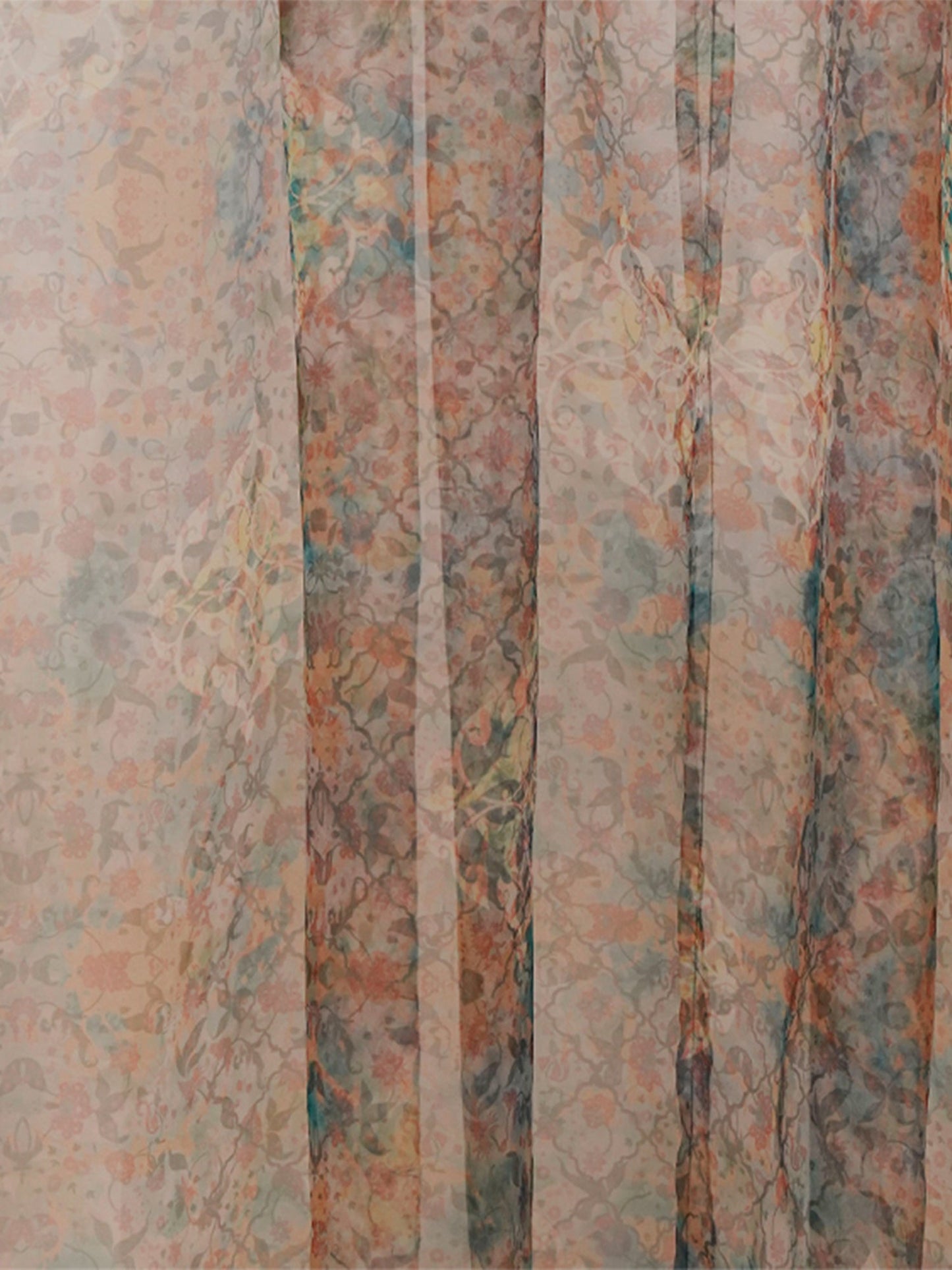 Door Transparent Sheer Curtain Polyester Abstract Floral Brown - 50" X 90"