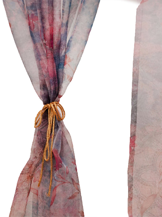 Door Transparent Sheer Curtain Polyester Abstract Floral Multi - 50" X 90"