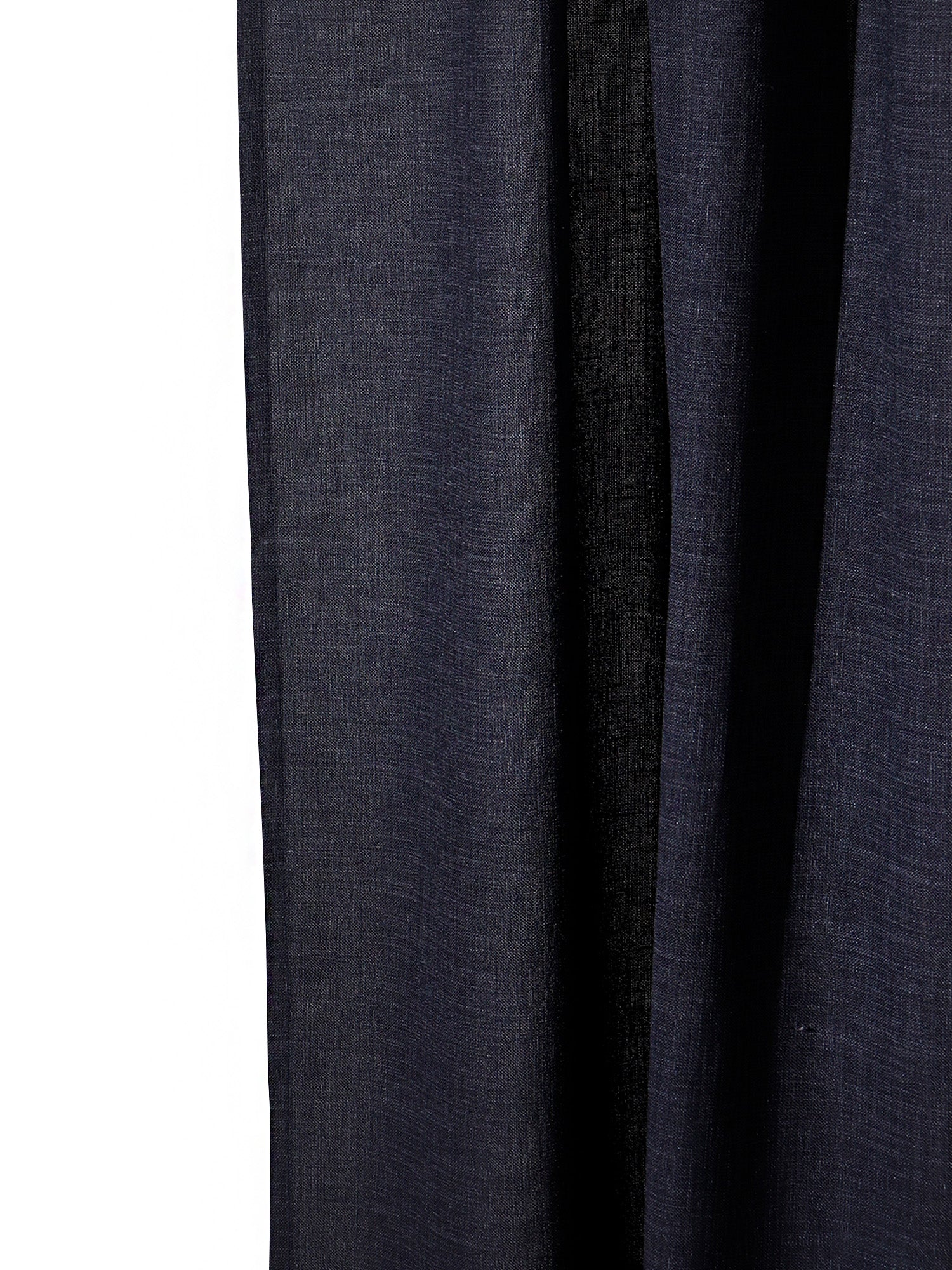 closeup of embroidered window curtain in set of 2 panels in dark blue color with rod pocket for hanging - 50x60 inches