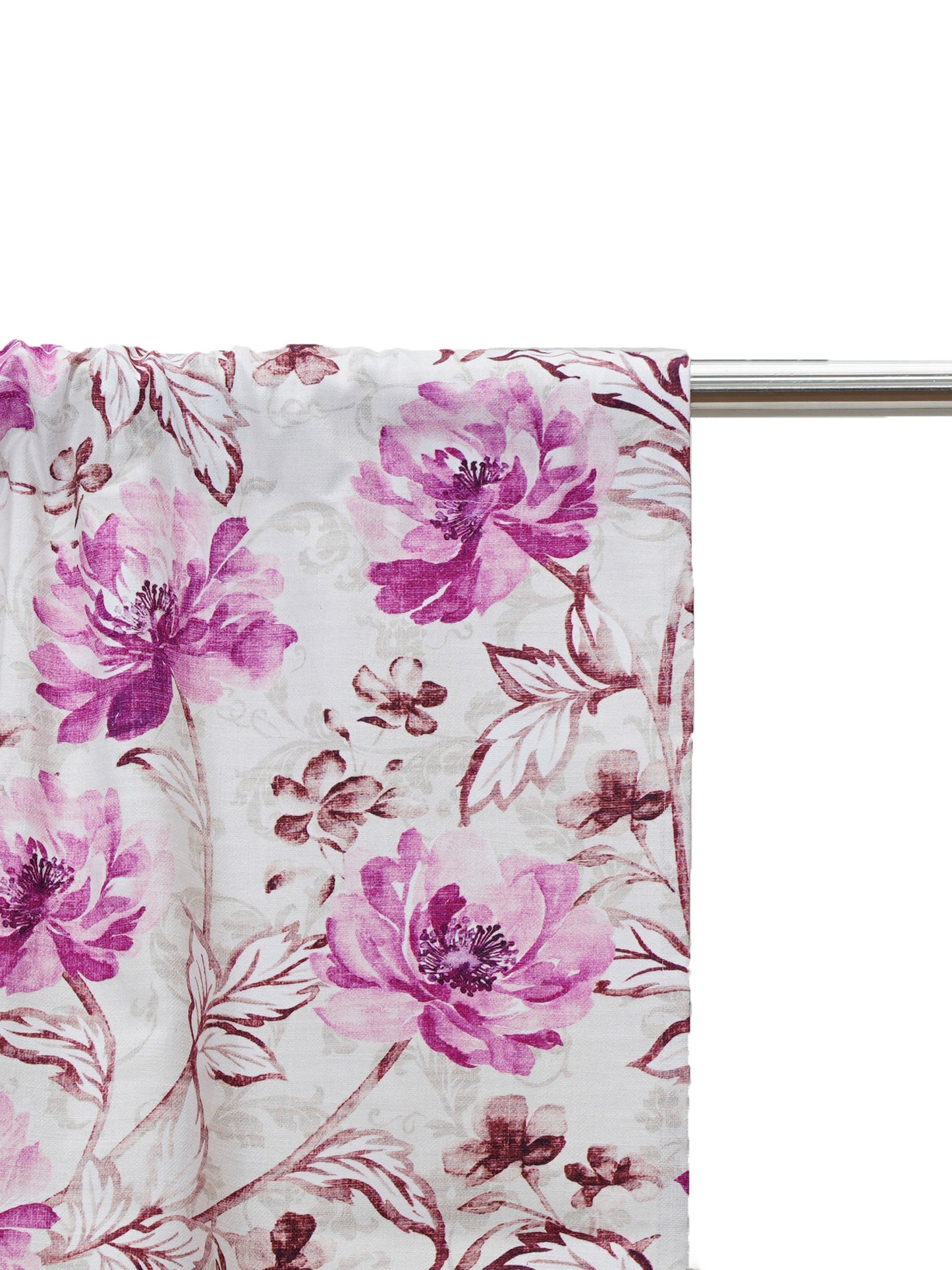 Window Curtain Cotton Blend Floral Light Beige with Magenta - 50" X 60"