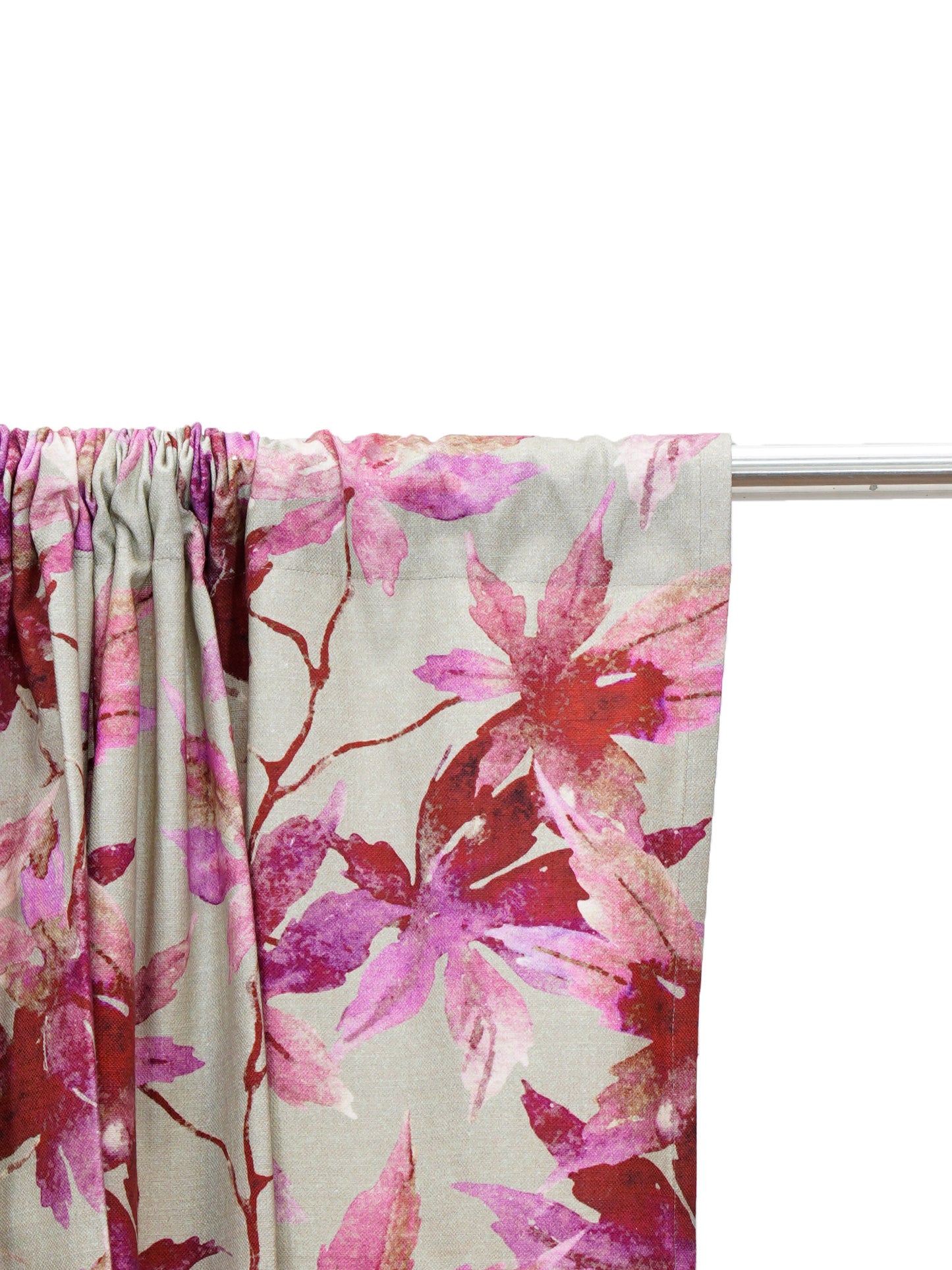 Door Curtain Cotton Blend Floral Beige with Pink - 84" X 50"