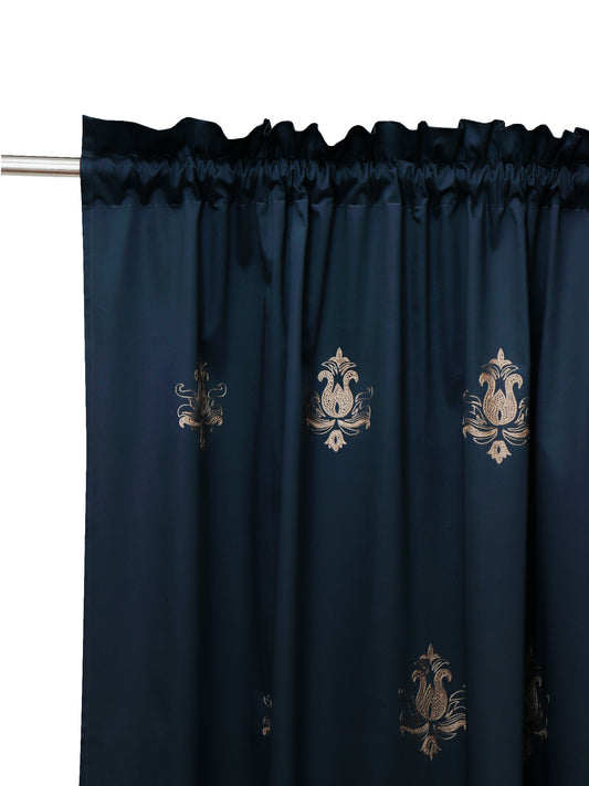 Door Curtain Motiff Embroidered Rod Pocket Blue - 52" X 84"