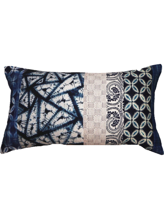 Printed Cushion Cover Cotton Shibori Print Blue - 12" X 22"