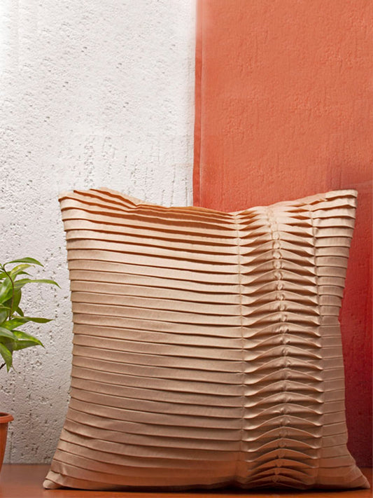 Technique Cushion Cover 100% Polyester One-Side Pleated Beige - 16" X 16"