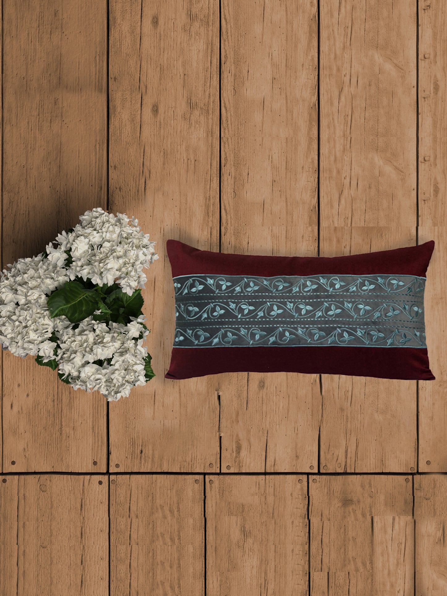 Embroidered Cushion Cover 100% Cotton Blue - 12" X 22"