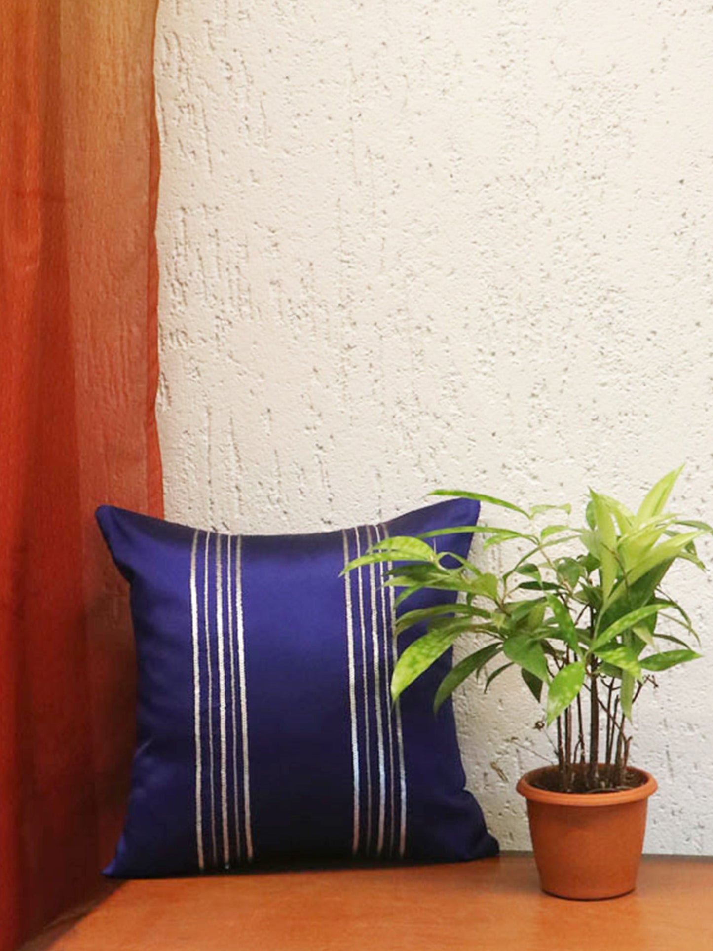 Cushion Cover Solid 100% Polyester Sequin StripesBlue 12"X 12"