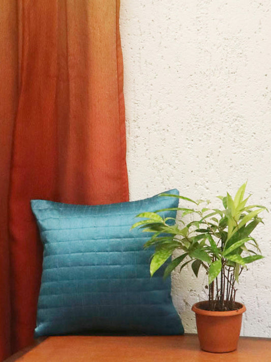 Technique Cushion Cover 100% Polyester Quilted Turquoise - 12" X 12"