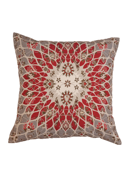 Cushion Cover with Zari Embroidery on Floral Print Polycanvas Grey - 20" X 20"