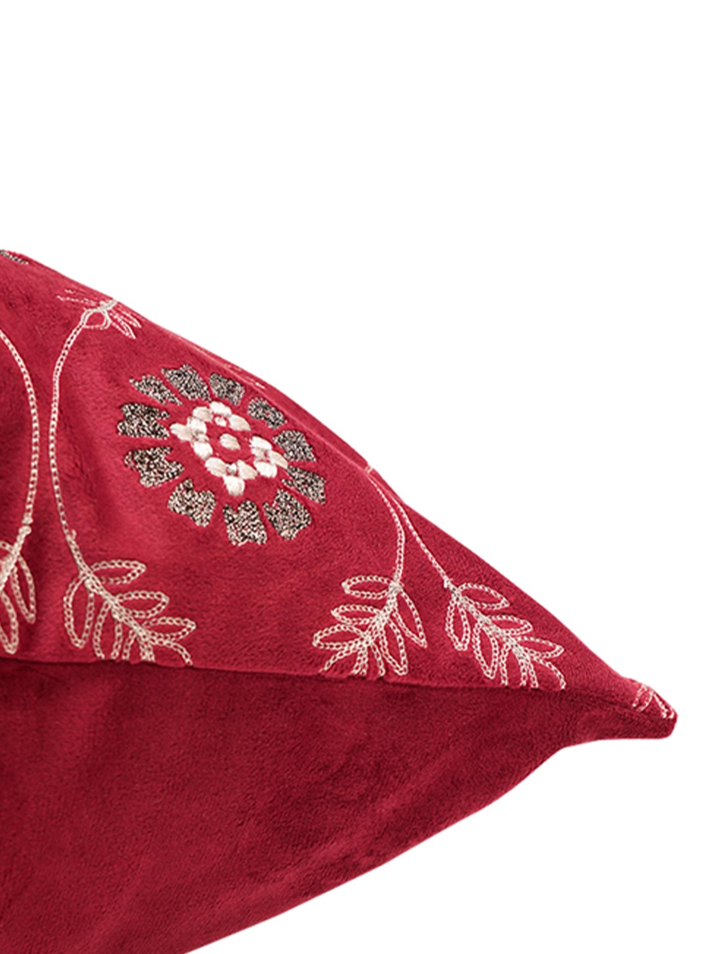 Embroidered Cushion Cover Velvet Maroon - 20" X 20"