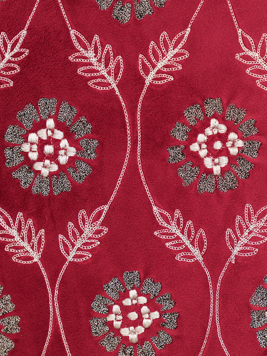 Embroidered Cushion Cover Velvet Maroon - 20" X 20"