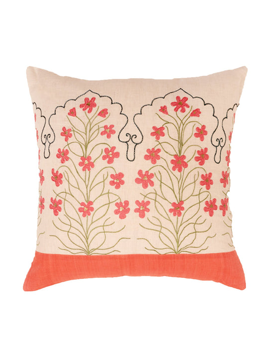 Cushion Cover Linen Silk Patchwork with Embroidery Off White - 20" X 20"