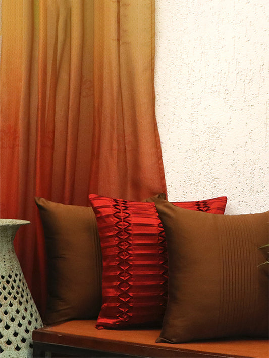 Technique Cushion Cover Set Of 3 100% Polyester Shell And Center Pleated Brown And Red - 16" X 16"