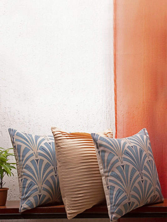 Cushion Cover Set of 3 100% Polyester One-Side Pleated And Printed Multi - 16" x 16"