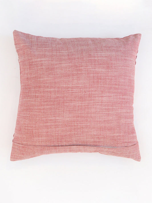 Embroidered Cushion Cover Cotton Blend Beige - 16" X 16"