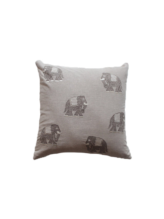 Embroidered Cushion Cover Cotton Blend Beige - 16" X 16"