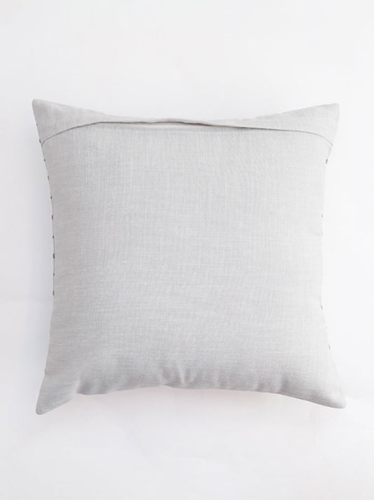 Embroidered Cushion Cover Cotton Blend Striped Light Grey - 16" X 16"